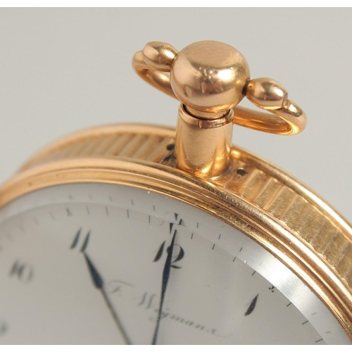 1721 - AN 18TH CENTURY GOLD POCKET WATCH BY F. WEYMAN, BRUXELLES.