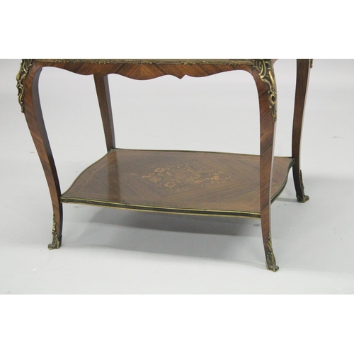 1005 - A VERY GOOD 19TH CENTURY FRENCH ROSEWOOD MARQUETRY BIJOUTERIE TABLE with rising glass top, glass sid... 