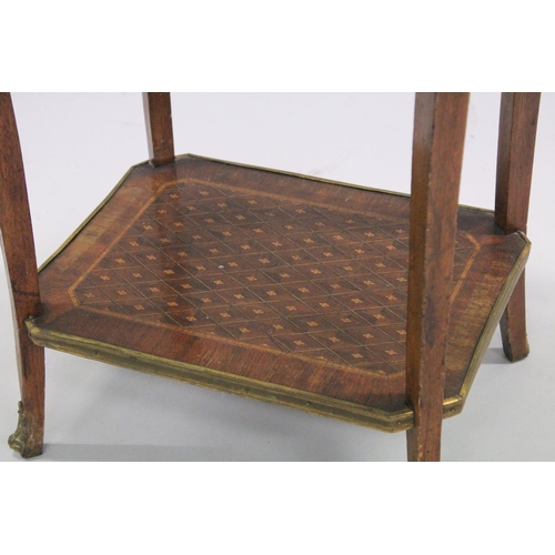 1008 - A GOOD 19TH CENTURY FRENCH PARQUETRY MARBLE TOP TABLE, with single drawer, on curving legs with unde... 