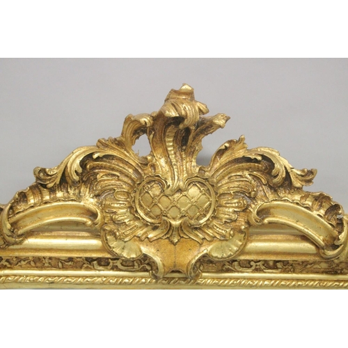 1022 - A GILT ROCOCO UPRIGHT MIRROR. 5ft 2ins x 2ft 7ins.