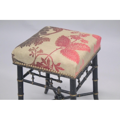 1046 - A FAUX BAMBOO VICTORIAN SQUARE TOP STOOL 18ins high.