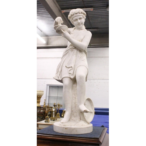 1051 - A FINE QUALITY ITALIAN MARBLE SCULPTURE OF A YOUNG CHILD playing cymbals, 44..5ins (113cm) high.