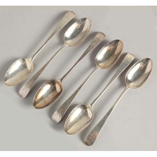 1883 - A SET OF SIX GEORGE III SILVER HESTER BATEMAN TEASPOONS with griffin crest. London 1783.