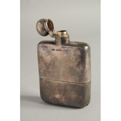 1884 - A HEAVY PLAIN SILVER WHISKY FLASK Sheffield 1918, weight 8ozs.