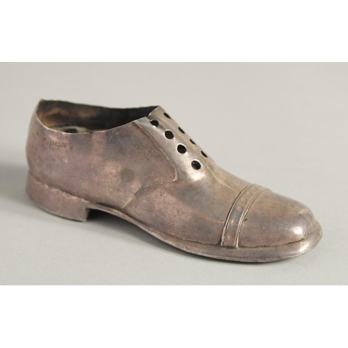 1896 - A LARGE SILVER SHOE, 4.75ins long, Birmingham 1903, and another, 2.5ins long.  Birmingham 1938 (2).