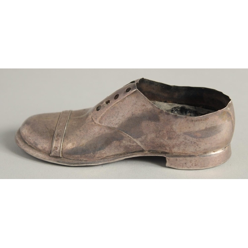 1896 - A LARGE SILVER SHOE, 4.75ins long, Birmingham 1903, and another, 2.5ins long.  Birmingham 1938 (2).