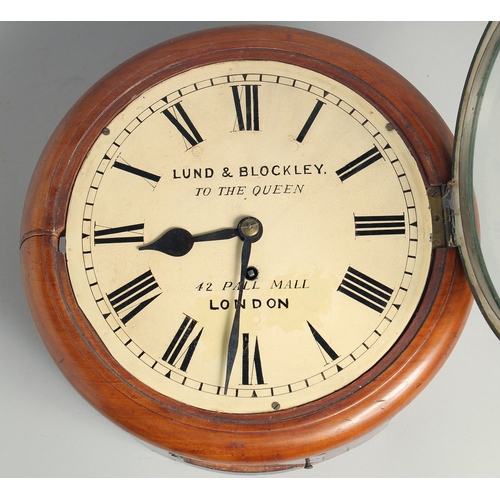 1277 - A GOOD VICTORIAN MAHOGANY CASED 9.5ins WALL CLOCK by LUND AND BLOCKER, TO THE QUEEN, 12 PALL MALL, L... 