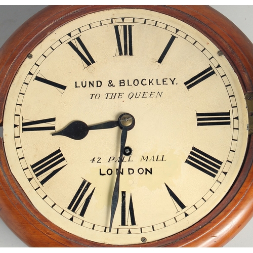 1277 - A GOOD VICTORIAN MAHOGANY CASED 9.5ins WALL CLOCK by LUND AND BLOCKER, TO THE QUEEN, 12 PALL MALL, L... 