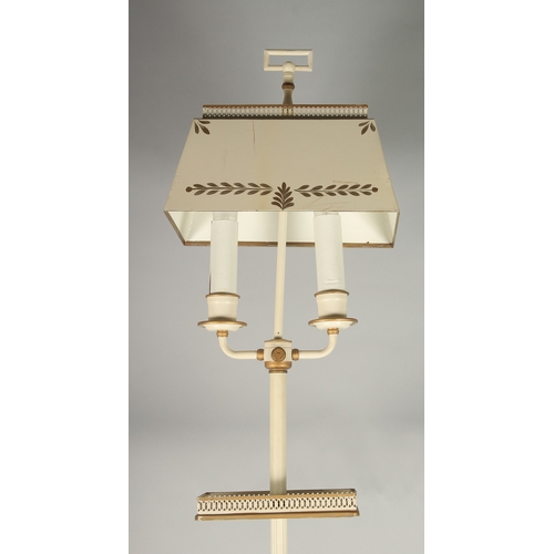 1368 - A WHITE TOLEWARE STANDING LAMP. 5ft high.