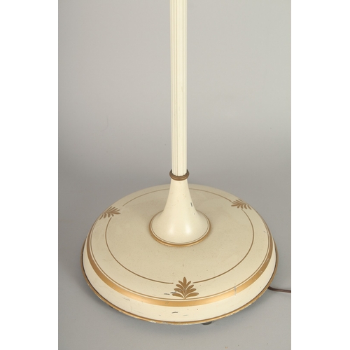 1368 - A WHITE TOLEWARE STANDING LAMP. 5ft high.