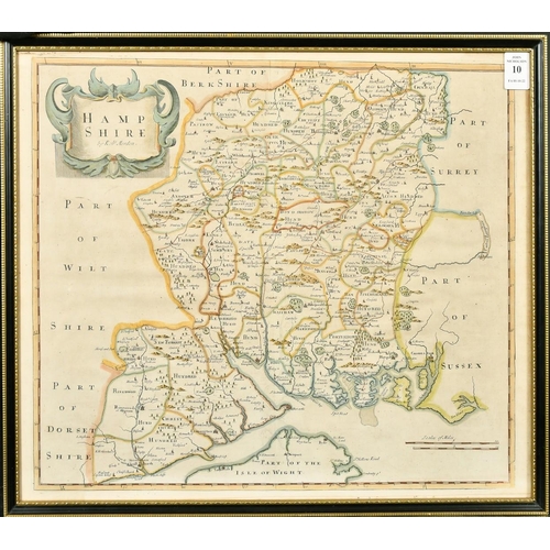 10 - Robert Morden, a hand-coloured engraved map of Hampshire, 15