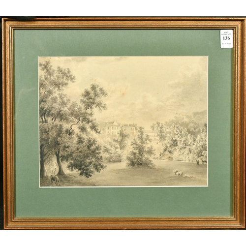 136 - Circle of S.H. Grimm, A wooded landscape with a distant country house, grey wash, 9