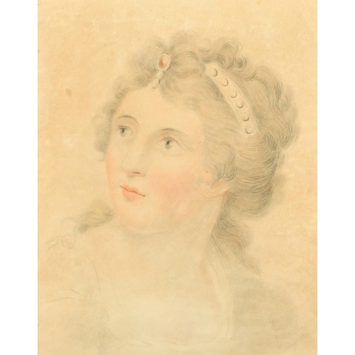 137 - Circle of G.B. Cipriani, Portrait of a classical lady, pencil and wash, 11.5