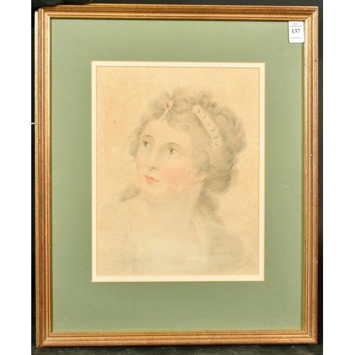 137 - Circle of G.B. Cipriani, Portrait of a classical lady, pencil and wash, 11.5