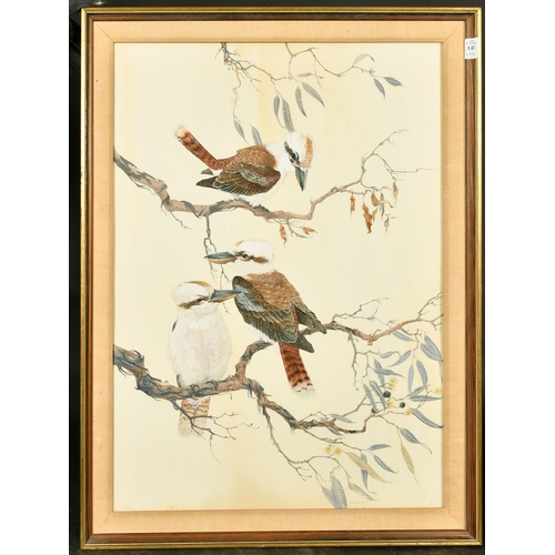 143 - Robin Hill (b. 1932) Australian, 'Kookaburras', a group of three birds, watercolour and gouache, sig... 