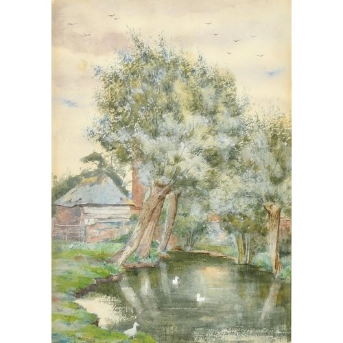 146 - J. M. Macintosh (1847-1913) British, 'River at Hungerford', a scene of ducks on a river, watercolour... 