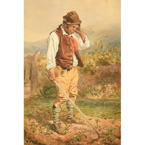 147 - George Hart Taylor, circa 1871, 'Pat's Poor Prospects', scene of a farmer, possibly Irish, watercolo... 