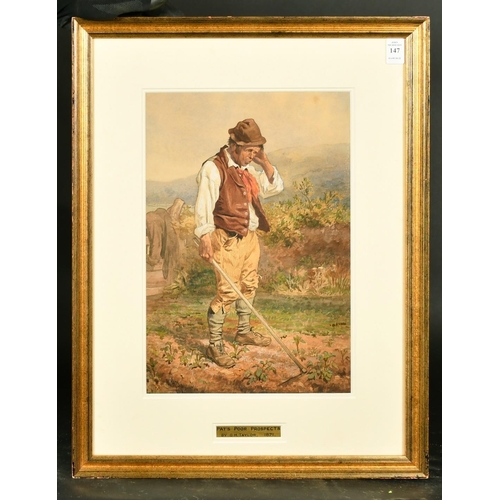 147 - George Hart Taylor, circa 1871, 'Pat's Poor Prospects', scene of a farmer, possibly Irish, watercolo... 