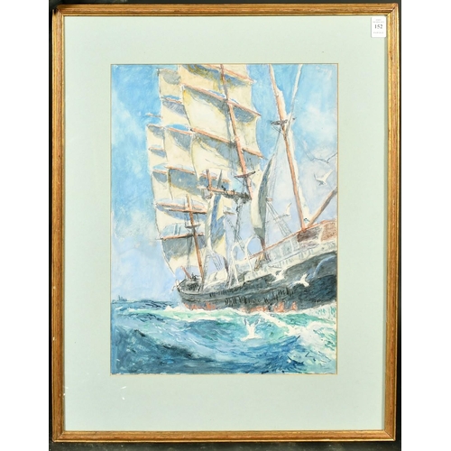 152 - Claude Marks (19th/20th Century) British, 'Full Rigged Sailing Vessel', watercolour, labels verso, 1... 