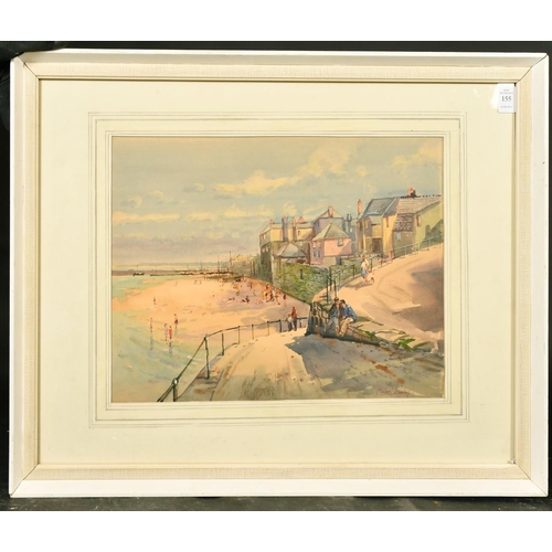 155 - Michael Crawley (20th Century) British, 'Newlyn, Cornwall', figures on a beach, watercolour, signed ... 