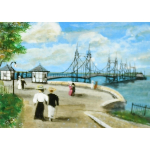 166 - George Davis (20th Century) a pair of miniature paintings of Sea View Pier, Isle of Wight, 1.75