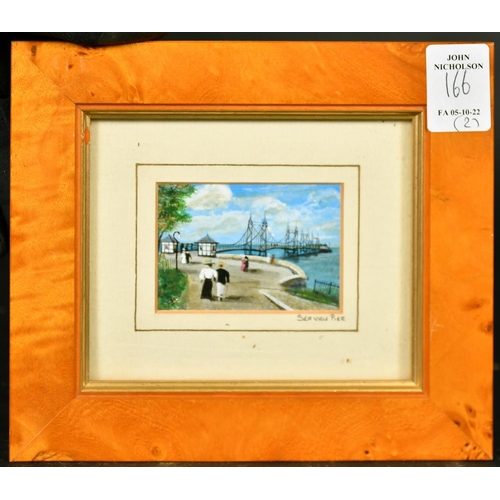 166 - George Davis (20th Century) a pair of miniature paintings of Sea View Pier, Isle of Wight, 1.75