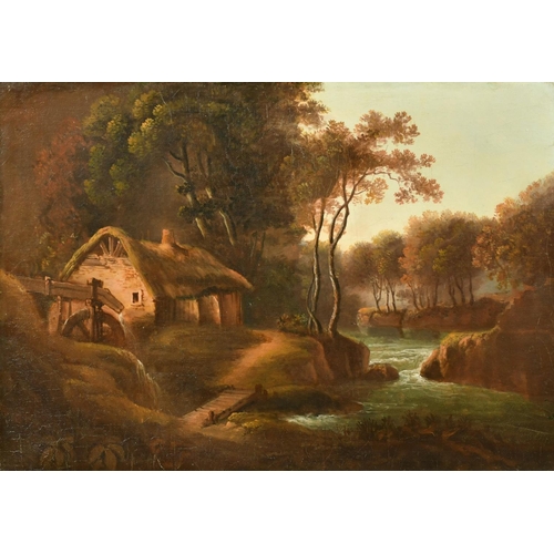 196 - 19th Century School, a watermill in a landscape, oil on canvas, 12.5