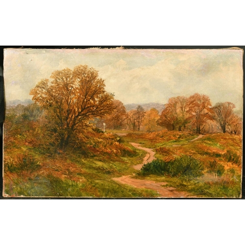 198 - Cecil Lawson (late 19th Century), a pathway through open moorland, oil on canvas, inscription verso,... 