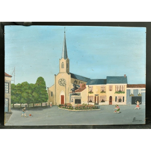 199 - J. Rassineux (20th Century) French, figures in a market square, oil on board, signed, 13.75