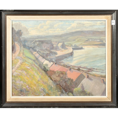 206 - Odell, 20th Century, Possibly Irish, a view of a harbour town, oil on board, 20