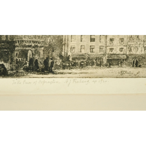 29 - A. J. Finberg, an etching of Calais, signed and dedicated to the Prior of Orpington, 8