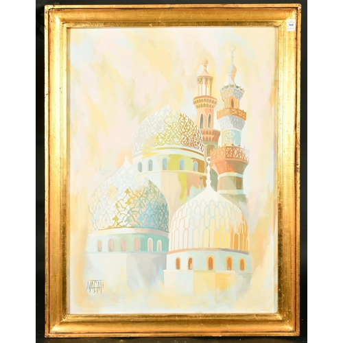 368 - 20th Century, a study of Arab buildings of worship, oil on canvas, indistinctly signed, 31.5