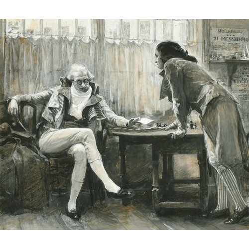 52 - Ernest Howard Shepard (1879-1976) British, figures in conversation, en grisaille illustration, signe... 