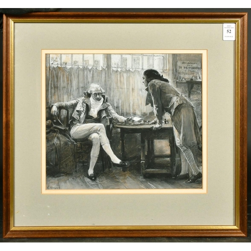 52 - Ernest Howard Shepard (1879-1976) British, figures in conversation, en grisaille illustration, signe... 