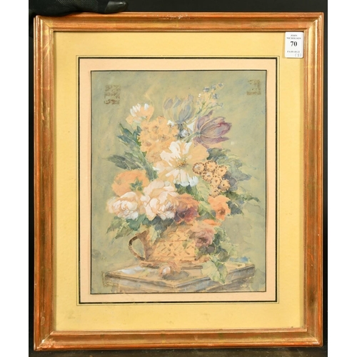 70 - Continental School, circa 1900, a suite of three watercolours of still life paintings of flowers, tw... 