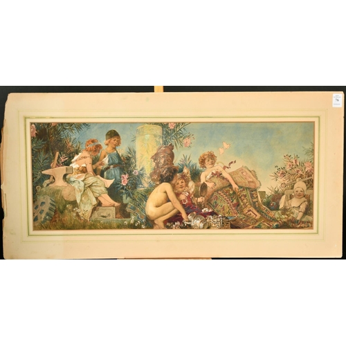 76 - Late 19th Century School, children amongst carpets and treasure, watercolour, indistinctly signed, 1... 