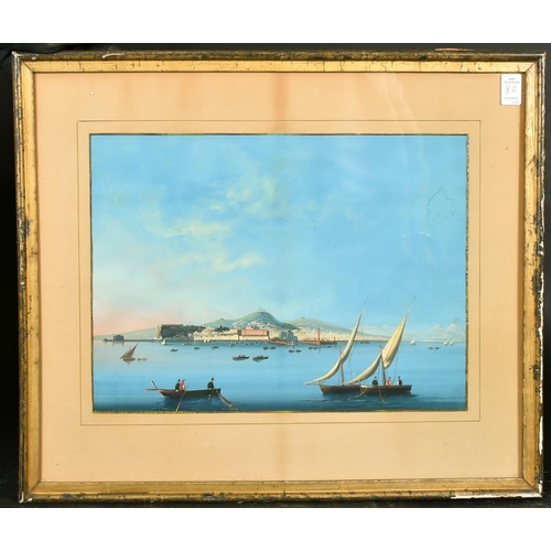 80 - 19th Century Neapolitan School, a pair of scenes of the Bay of Naples with Vesuvius erupting, gouach... 