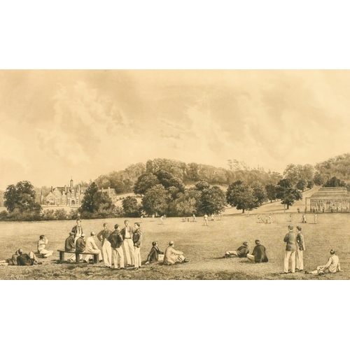 9 - F. P. Barraud, 19th Century, a school cricket match, pencil signed etching, 15