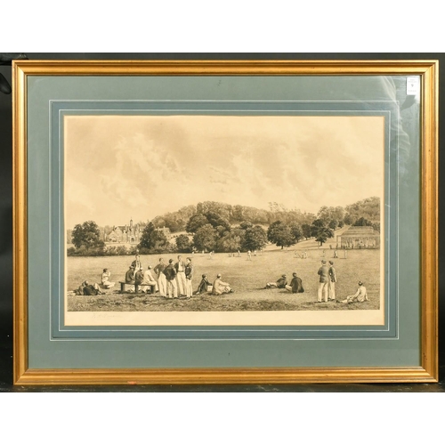 9 - F. P. Barraud, 19th Century, a school cricket match, pencil signed etching, 15