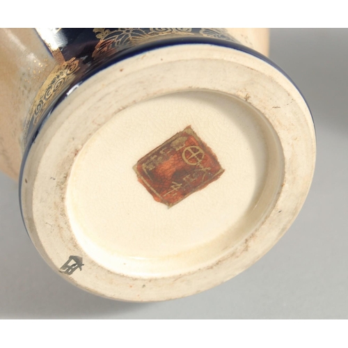 15 - TWO JAPANESE SATSUMA VASES, the larger painted with panels of figures in a landscape, each with char... 