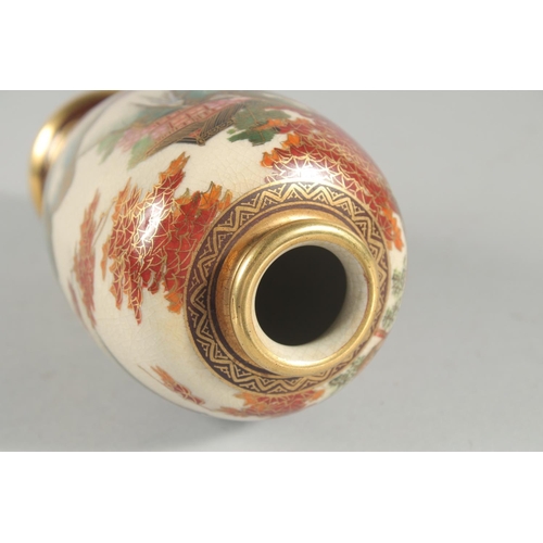 15 - TWO JAPANESE SATSUMA VASES, the larger painted with panels of figures in a landscape, each with char... 