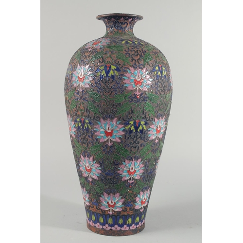 2 - A VERY LARGE CHINESE CLOISONNE VASE, decorated with enamelled wirework floral motifs, (lacking base)... 
