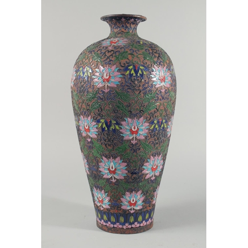 2 - A VERY LARGE CHINESE CLOISONNE VASE, decorated with enamelled wirework floral motifs, (lacking base)... 