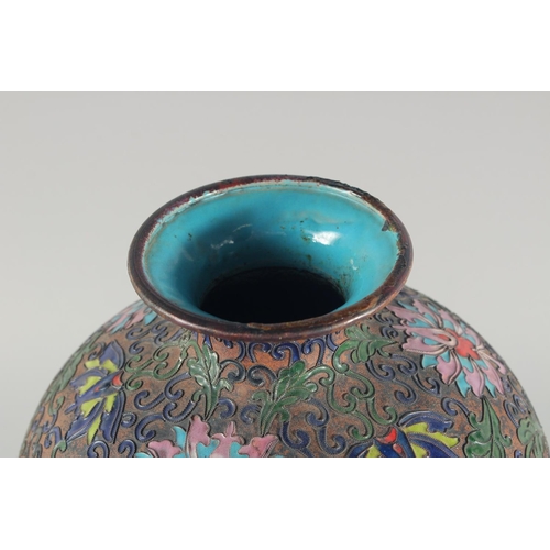 2 - A VERY LARGE CHINESE CLOISONNE VASE, decorated with enamelled wirework floral motifs, (lacking base)... 