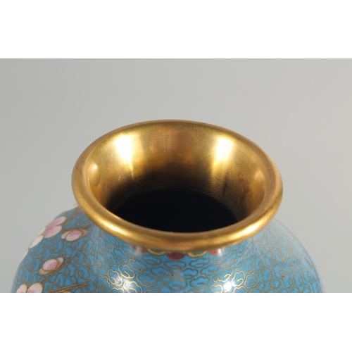 3 - TWO CHINESE BLUE GROUND CLOISONNE VASES, and a similar jar with associated cover, vases 23.5cm high,... 