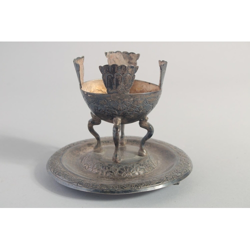 34 - TWO METAL MOUNTED SHELLS, on formed as a swan, together with a metal stand, (3).