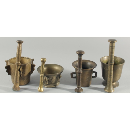 37 - A COLLECTION OF FOUR BRONZE PESTLE AND MORTARS, (eight pieces).