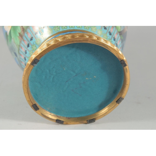 4 - A GOOD LARGE CHINESE BLUE GROUND CLOISONNE VASE, decorated with flowers, birds and butterflies, the ... 