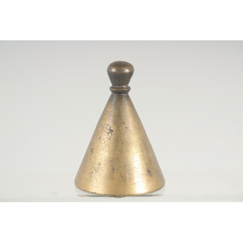 46 - TWO SMALL BRASS HUQQA BASES, together with a brass cup, (3).