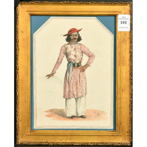 101 - Early 19th Century British School, a study of an Indian Gentleman, watercolour, indistinctly signed,... 